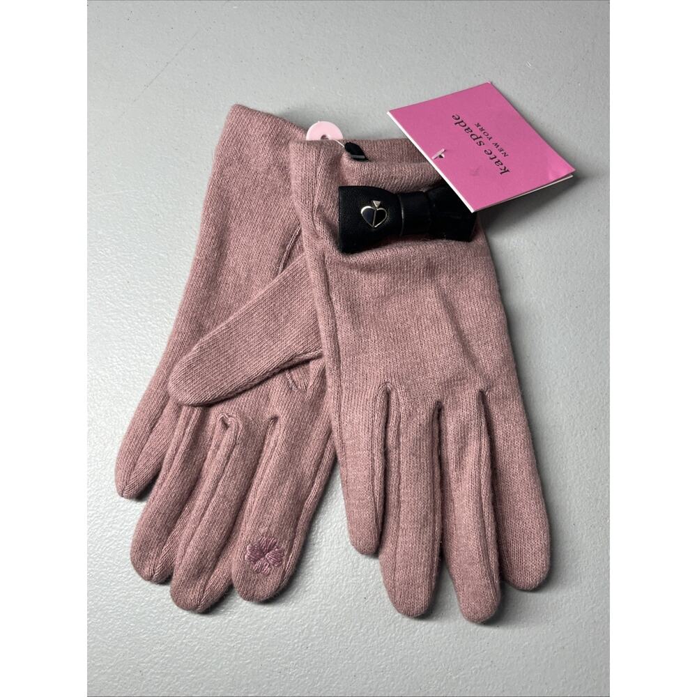 Kate Spade Half Bow Wool Knit Gloves Womens Small Pink Black Lightweight Logo